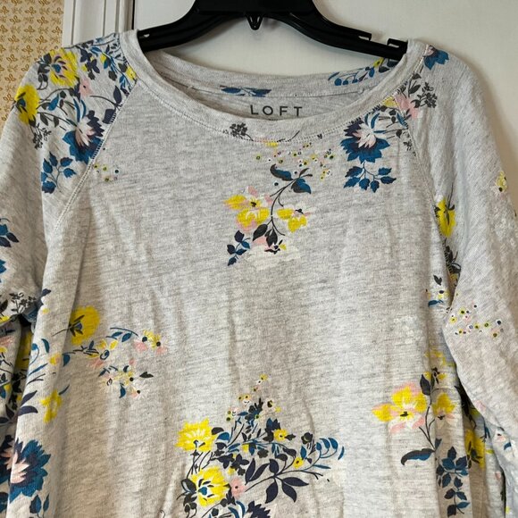 Loft Light Gray Floral Cotton Sweatshirt Long Sleeve - Medium - Picture 3 of 5